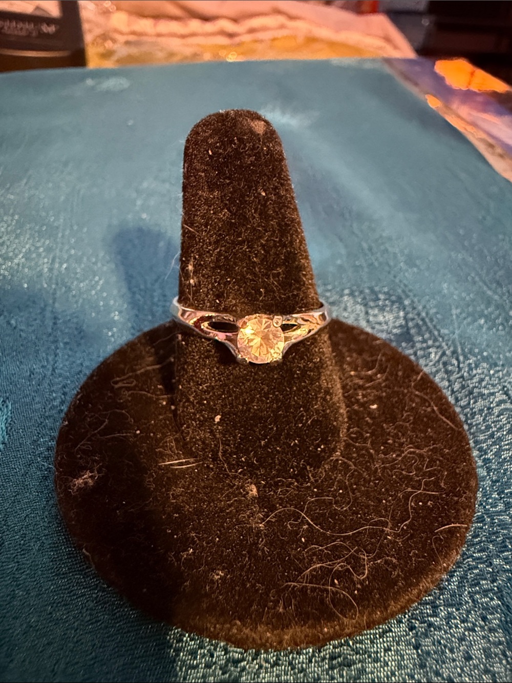 Sterling Silver white topaz Textured V-Shape Women's Ring - Silver